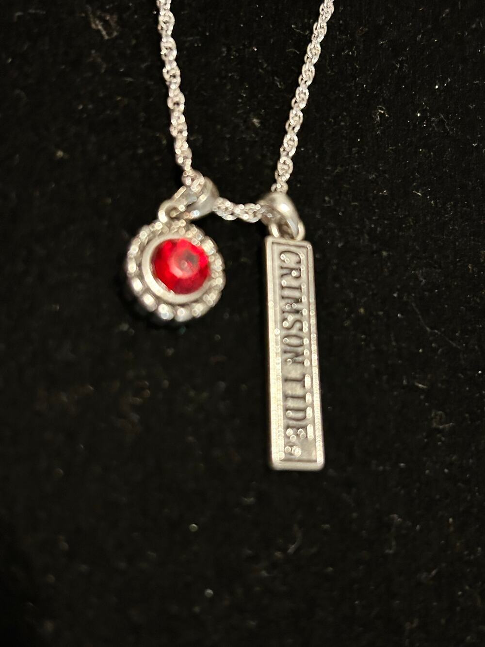 NCAA Alabama Crimson Tide Bar Pendant Necklace Red Rhinestone Charm 20"